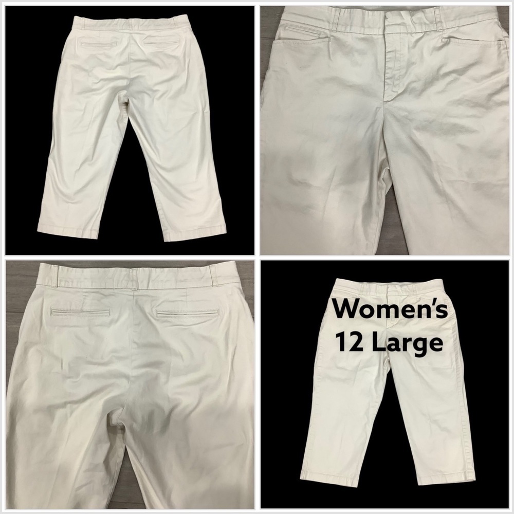Women's Gloria Vanderbilt 12 L Large Capri Khakis Chino Pants Cream Stretch NWOT